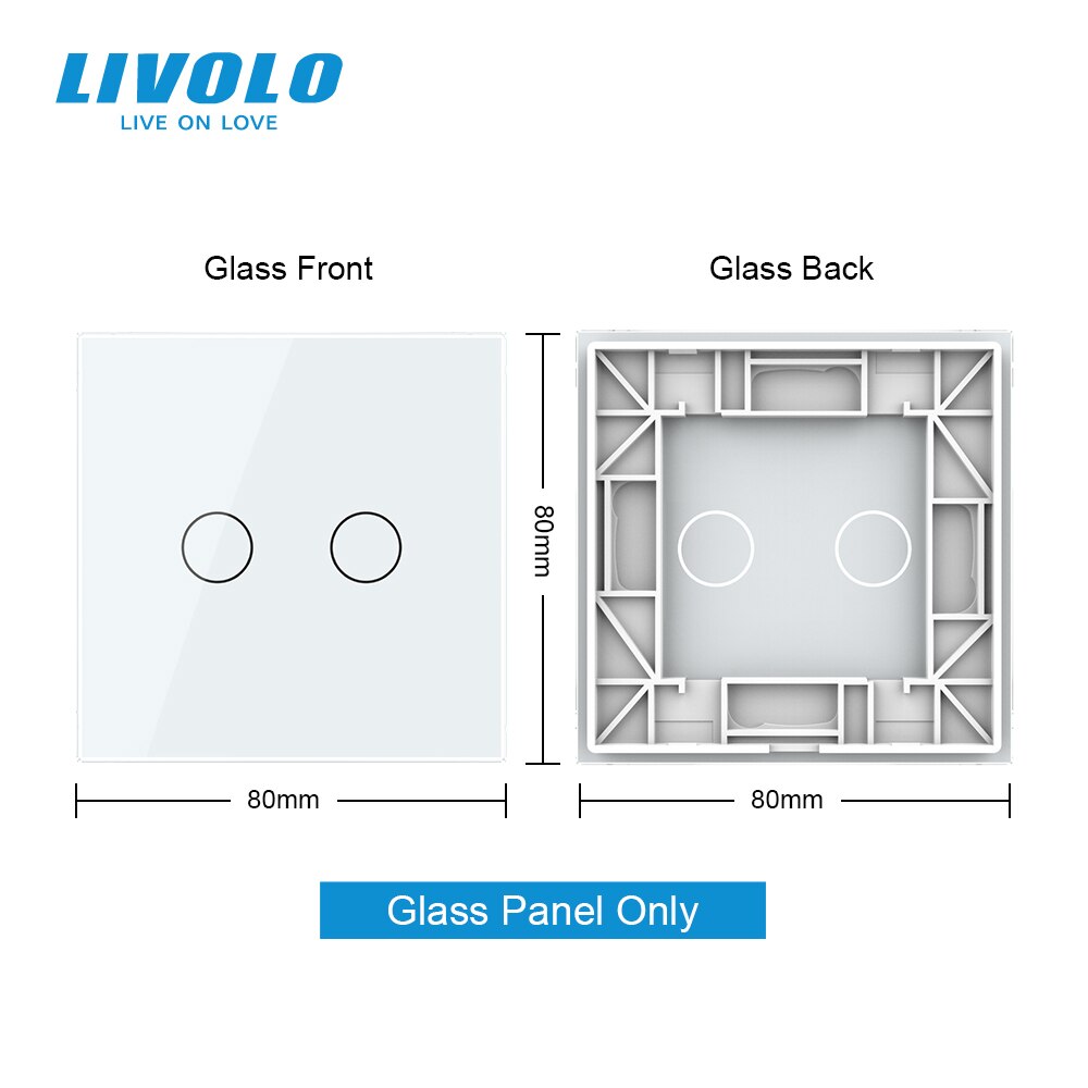 Livolo luxo branco pérola vidro de cristal, padrão da ue, único painel de vidro para 2 gang interruptor de toque parede, VL-C7-C2-11 (4 cores)