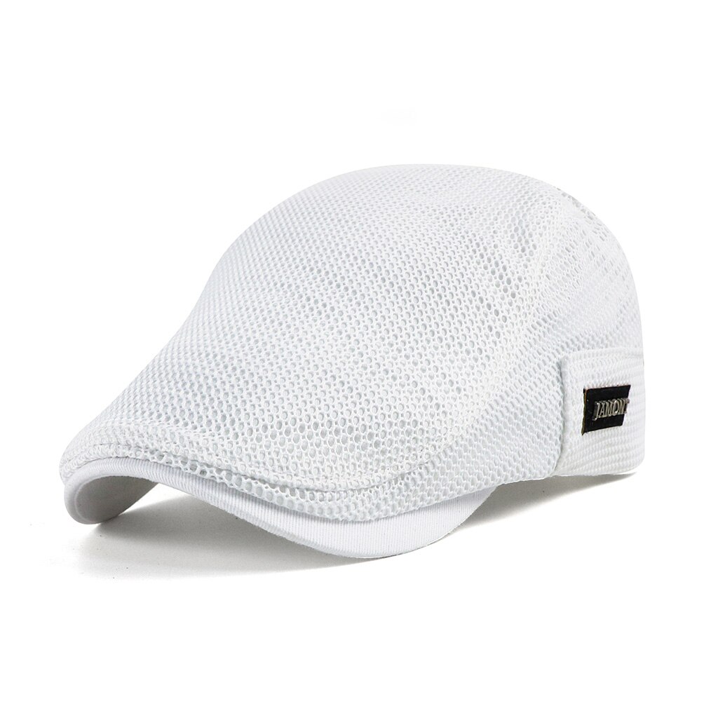 Sommer herre hatte åndbar mesh newsboy kasketter udendørs gorro hombre boina golf hat solid flad kasket til kvinder: Hvid