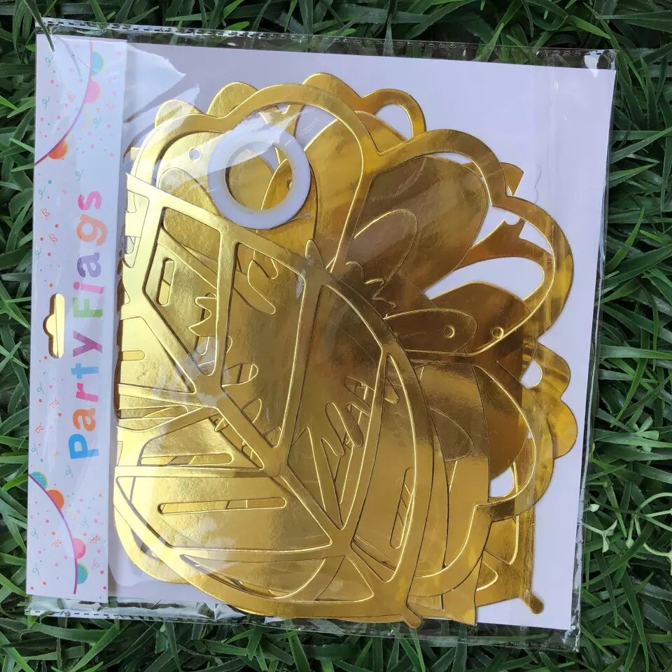 1Set Leaves Paper Flag Banner&amp;Flags Garland Floral Bunting Banners DIY Kids Birthday/Wedding Event Party Decoration Supplies: Gold1