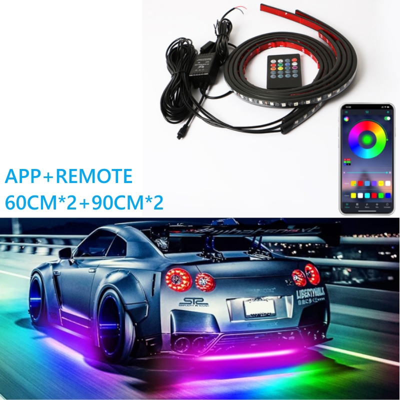 Charssis-tira de luces LED flexibles para coche, Control remoto/aplicación, luces de neón RGB, ambiente, Lámpara decorativa automática: Blanco frío