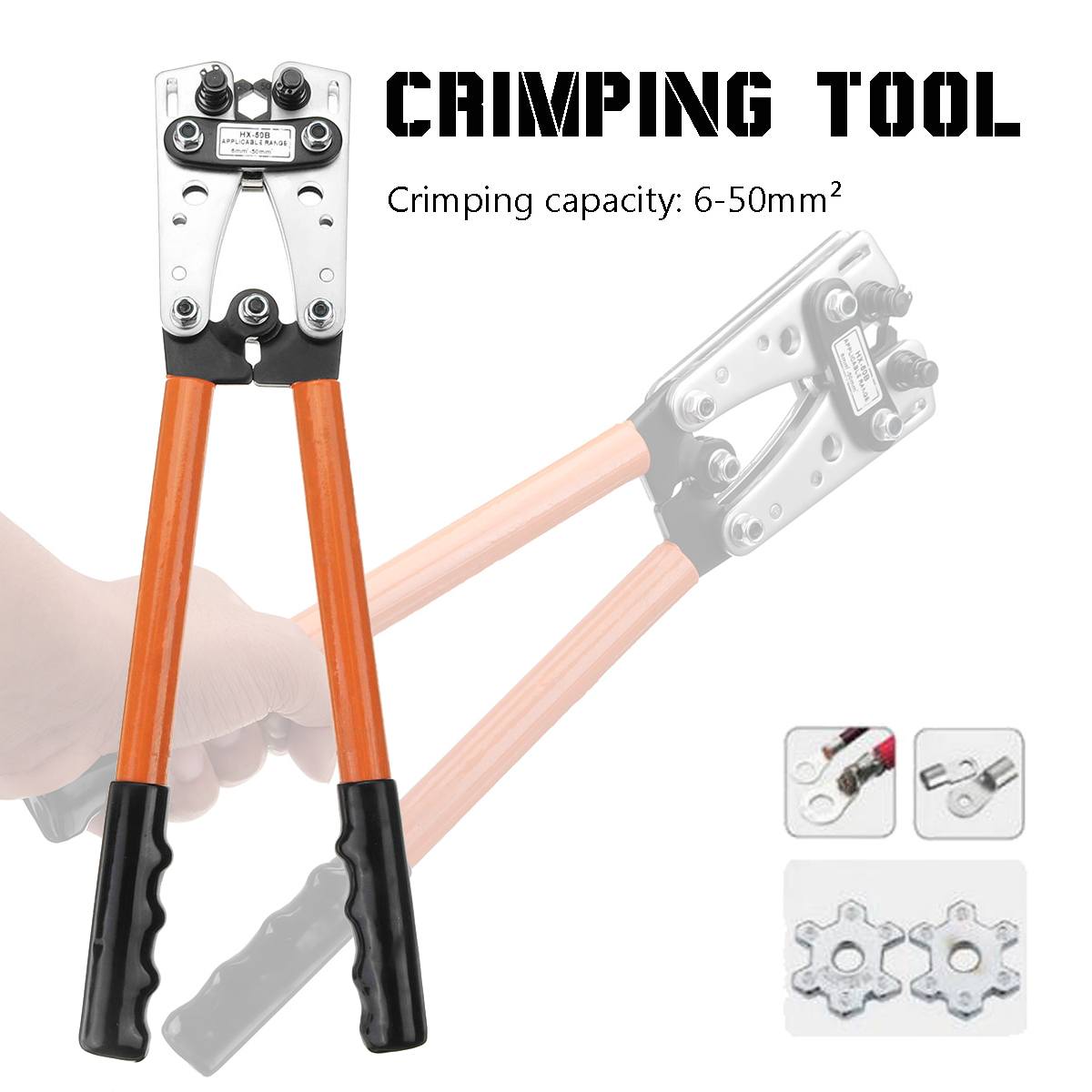 HX-50B 6-50mm^2 Crimp Tube Terminal Crimper Tool Battery Cable Lugs Pliers Hex Crimping Tool Cable Terminal Plier Hand Tools