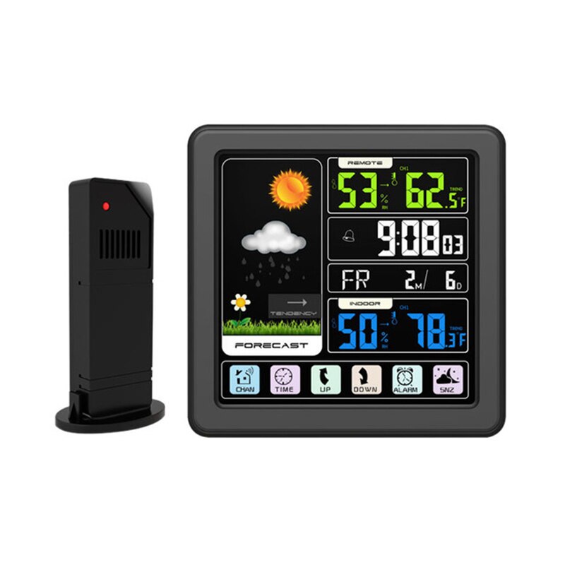 Indoor Outdoor Digital Weather Station Wireless LCD Display w/ Alarm Clock Real-Time Temperature/Humidity/Forecast Function Home: TS-3310-BK