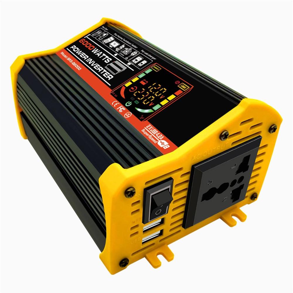 6000w dual usb smart skjerm bil strøm omformer adapter adapter 12v to 220v/110v spenning transformator modifisert sinusbølge