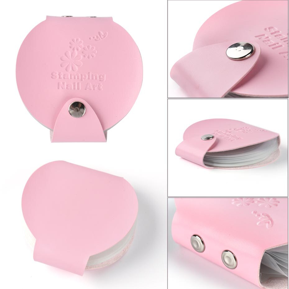 24slots Runde Nagel Stanzen Platten Taschen Leder 5,5 cm Vorlagen Halter Rosa Lila Organizer Maniküre Lagerung Fällen Werkzeuge BE1588