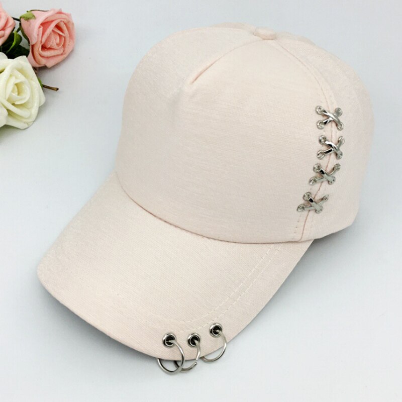 Casquette de baseball avec anneau de piercing, style punk hip-hop, en coton, pour adulte, décontractée, solide, ajustable, unisexe