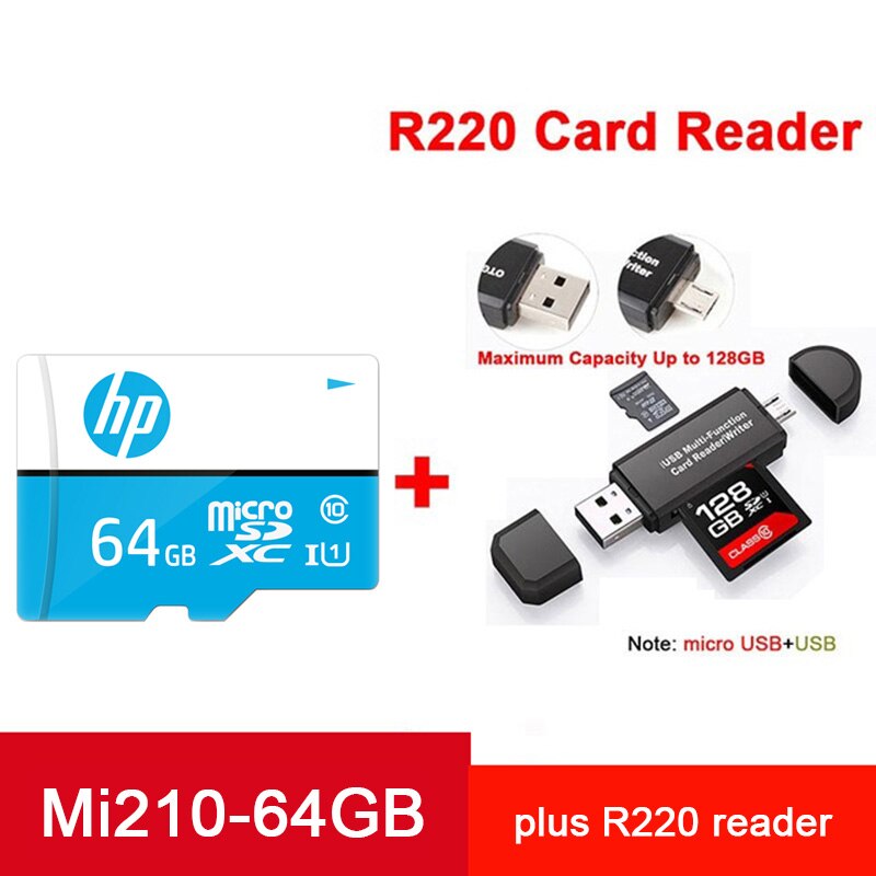 Hp Tarjeta Scheda Micro Sd Scheda di Memoria 128 Gb Tf Flash Card 64 Gb 32 Gb 16 Gb Cartao De memoria Microsd per Galaxy Huawei Xiaomi Telefono: Mi210-64GB-2in1