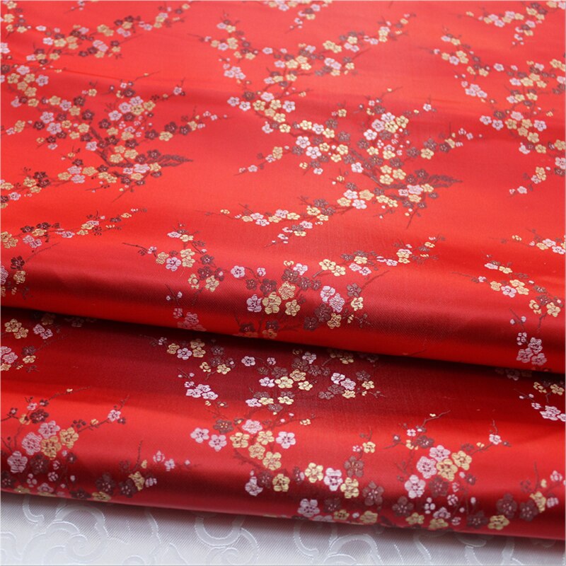Cf773 blomme blomstre rød kinesisk traditionel silke brokade stof kinesisk bryllupstøj pudebetræk stoffer diy materialer