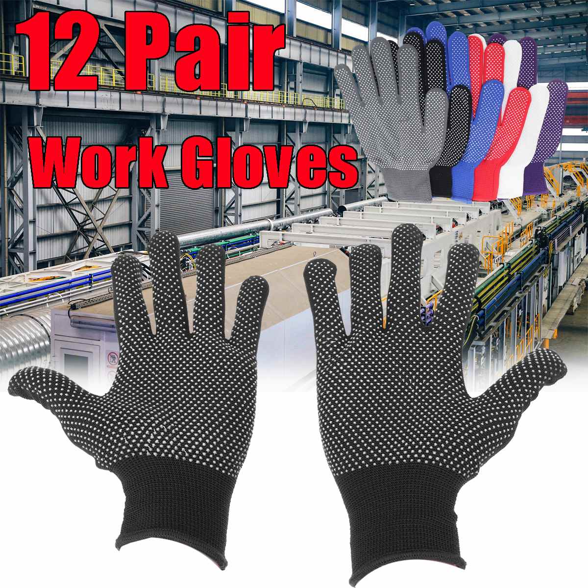 12 Pairs/24pcs Non-slip Work Gloves Hand Security Safety Protective Labor Insurance Working Gloves Salon Home DIY Gloves