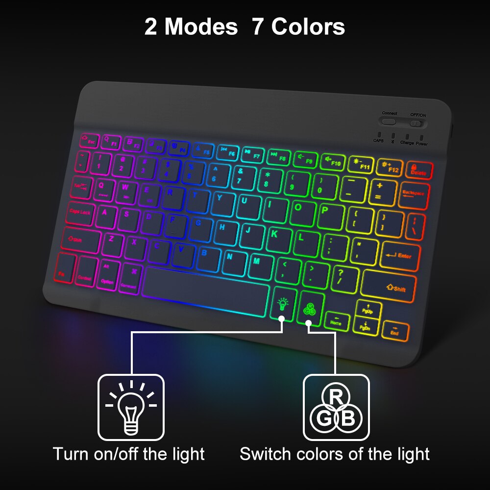 10inch Rainbow Backlit Keyboard For iPad Phone Tablet Bluetooth Keyboard For IOS Android Windows Wireless Keyboard and Mouse Set