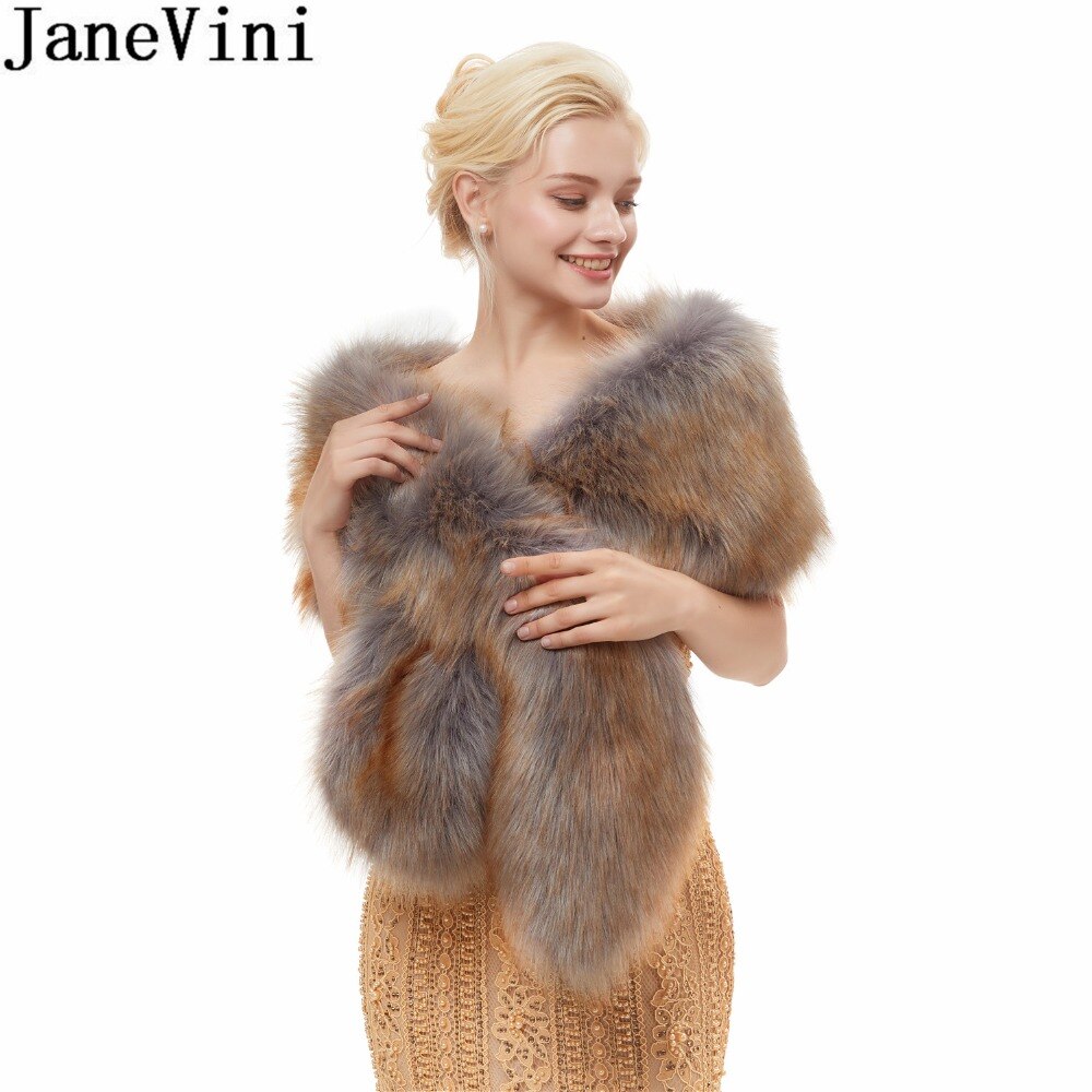 JaneVini Winter Wedding Bride Fur Capes Ladies Bridal Faux Fur Shoulder Wraps Bolero Shrug Warm Jacket Shawls for Wedding Dress