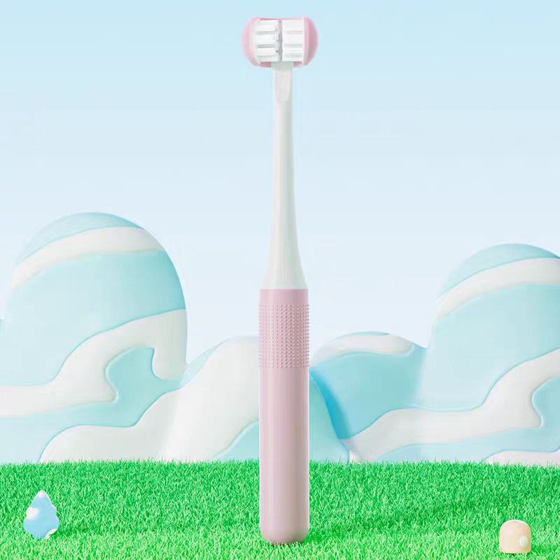 Silicone Brush Head C-Shaped 3-Sides Children's Toothbrush 3D Premium Soft Bristle Toothbrush Tongue Brush Tongue Scraper: Pink