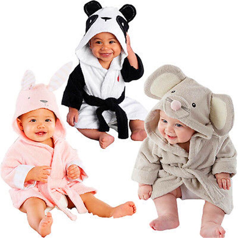 Bebis pojke flicka vinterrockar kläder bebis barn huva djur panda kanin mus kappa bebis badrock tecknad spädbarn badhandduk