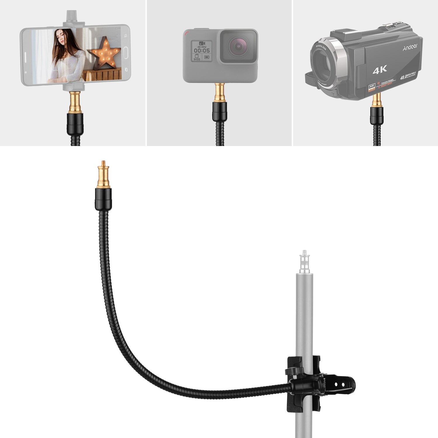 Suporte de suporte flexível tubo braço montar braçadeira suporte com 1/4 parafuso para câmera ação suporte do telefone luz microfone montagem