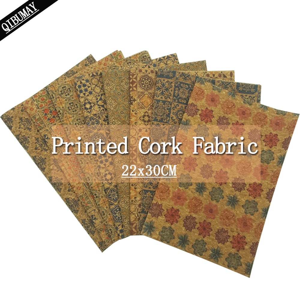 Qibu 22*30 Cm Gedrukt Zachte Kurk Stof Kleding Handtas Synthetisch Leer Diy Naaien Materialen Kledingstuk Diy Ambachten Textiel materiaal