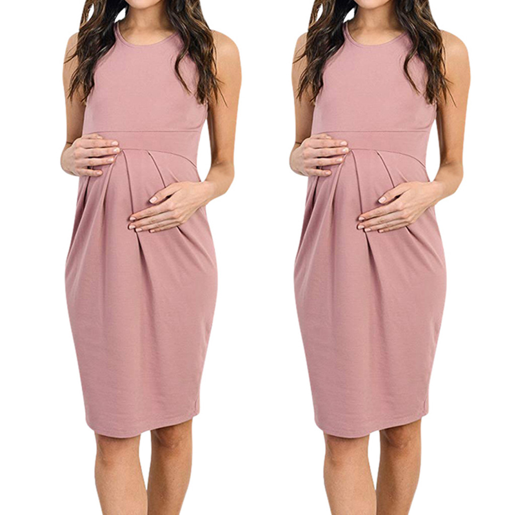 MUQGEW Mutterschaft Kleid Frauen Ärmellose Rüschen Pflege Baby Weste Kleidung Schwangerschaft Sommerkleid Kleid Abend Party Schwangerschaft Kleid: C / XL