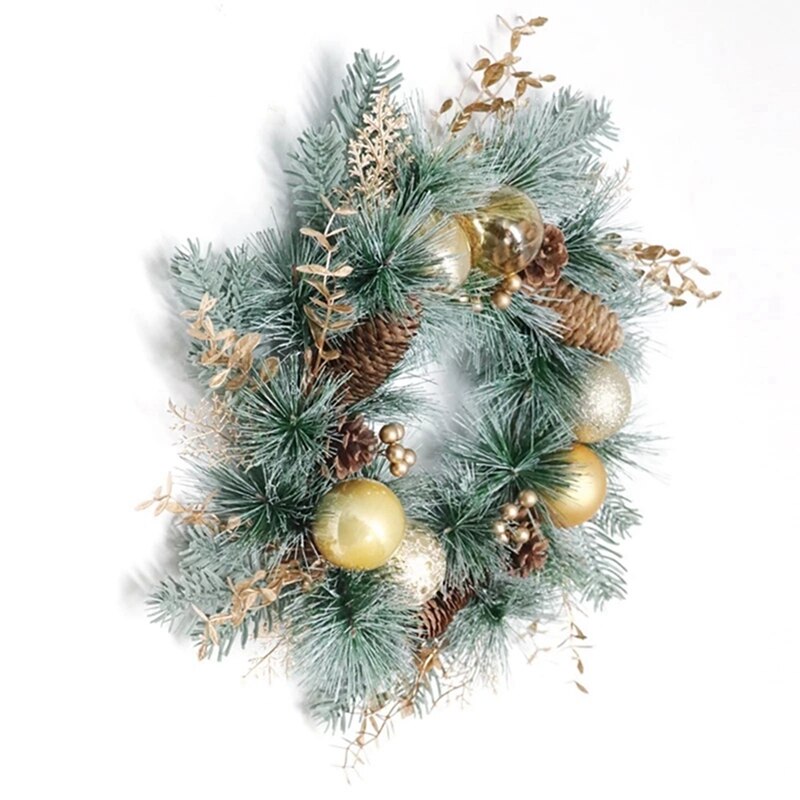 Kunstmatige Kerst Pine Krans Met Bal Dennenappel Bessen Voor Voordeur Muur Raam Boerderij Woondecoratie