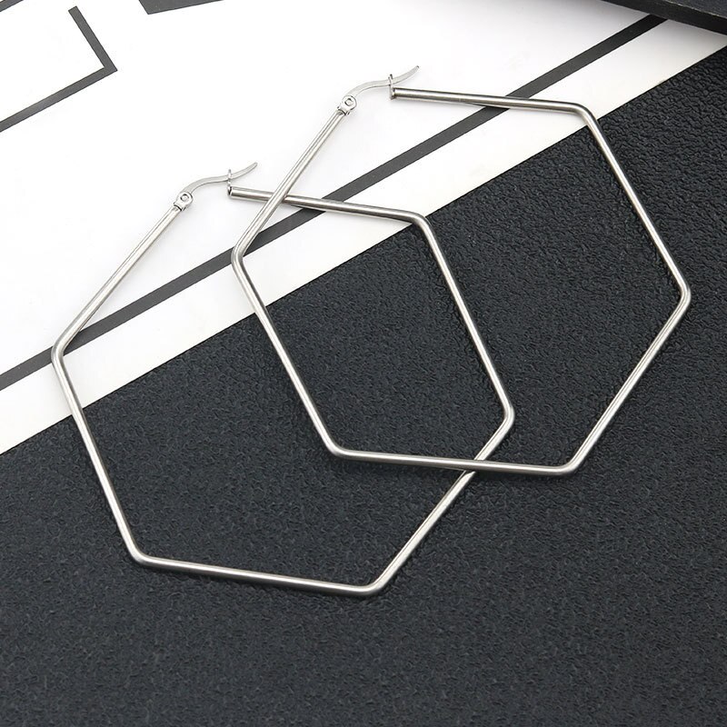 Stainless Steel Geometric Big Hoop Earrings for Women 30/40/50/60mm Simple Square Sleeper Earring Jewelry