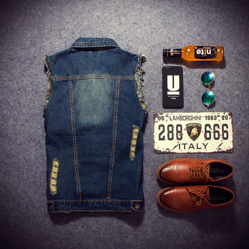 Brand Sleeveless Jacket Male Tank Plus Size Men's Denim Vest Hip Hop Jean Coats Waistcoat Men Cowboy Ripped Jean Jacket 6XL