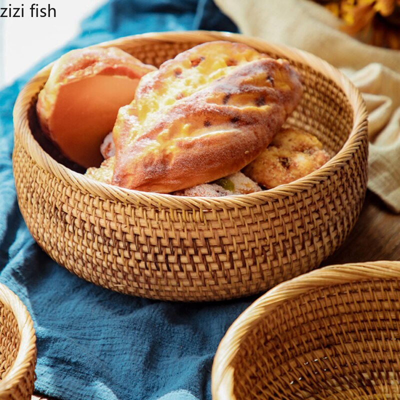 Rattan Fruit Plates Storage Basket Nut Dried Fruit Tray Bamboo Weaving Baskets Household Snack Candy Storage Containers