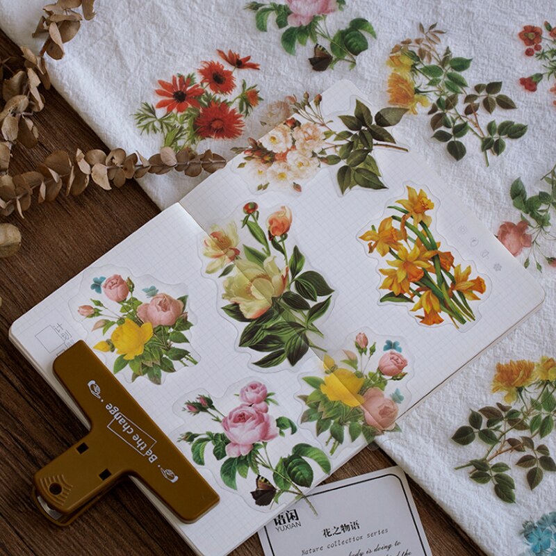 40 unids/bolsa de pegatinas de papel para decoración de plantas y flores naturales, pegatinas para decoración de álbumes de recortes
