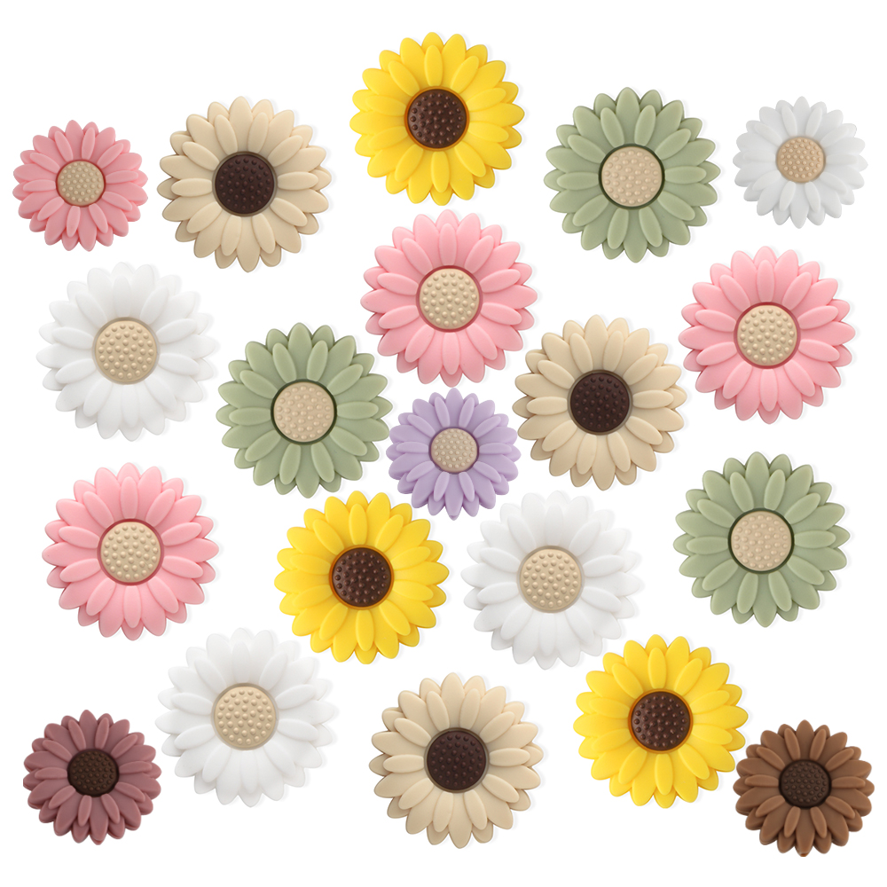 Sunrony 10 st silikonpärlor med 20/30mm blommor för smyckestillverkning, gör-det-själv-pärlor, prästkragefokus, pärlbar penna, armband, nyckelringstillbehör