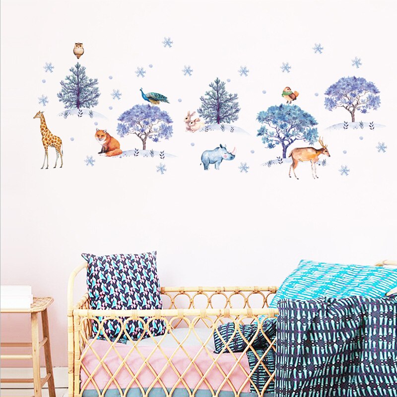 Snow land Animal Wall Stickers bedroom living room Background home decoration Mural Christmas decor Wallpaper Art Decals sticker