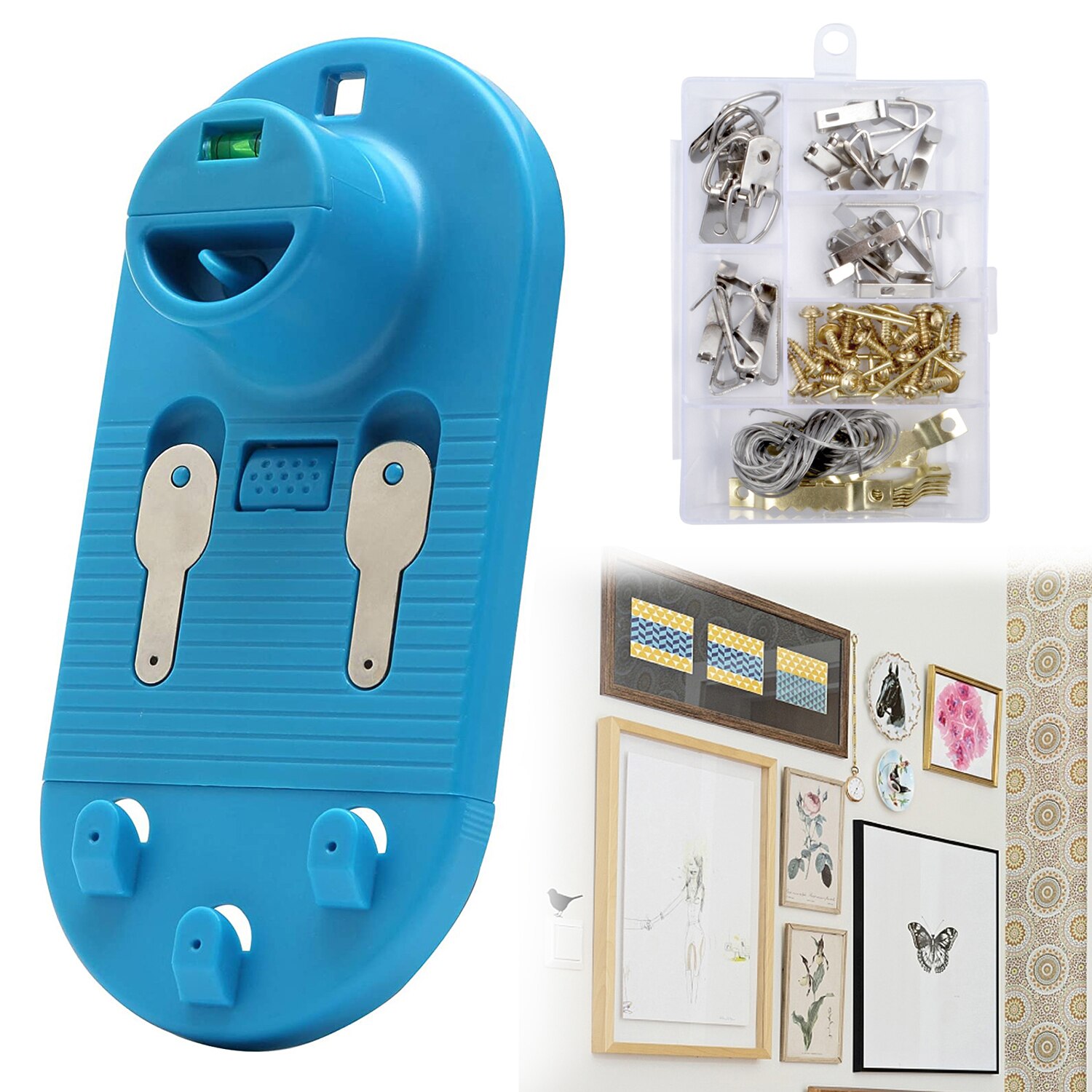Picture Hanging Kit &amp; Leveling Tool 86pcs Easy One Step Hanging Tool with Hardware Case Included 85 Pcs Hardware Command Strips