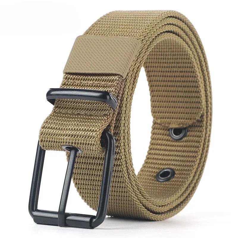 Herrbälten för vardagsbruk 115cm enfärgade enkla bälten metallbälteshål svart metallspänne herrkläder accessoarer: Beige