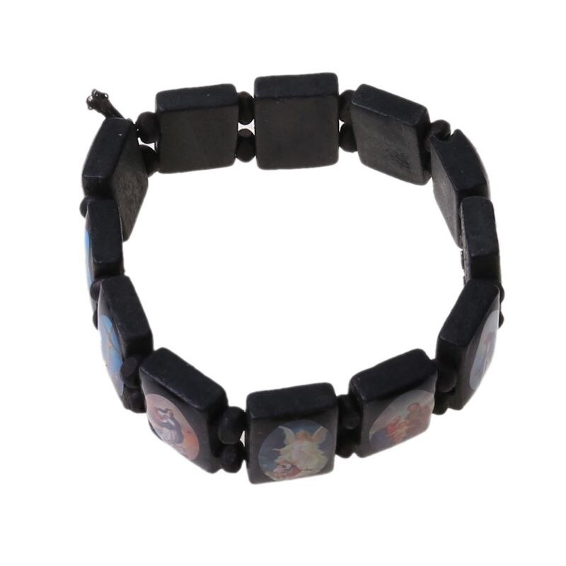 4Pc Katholieke Sieraden Christian Levert Houten Icoon Elastische Bead Armband U2JC