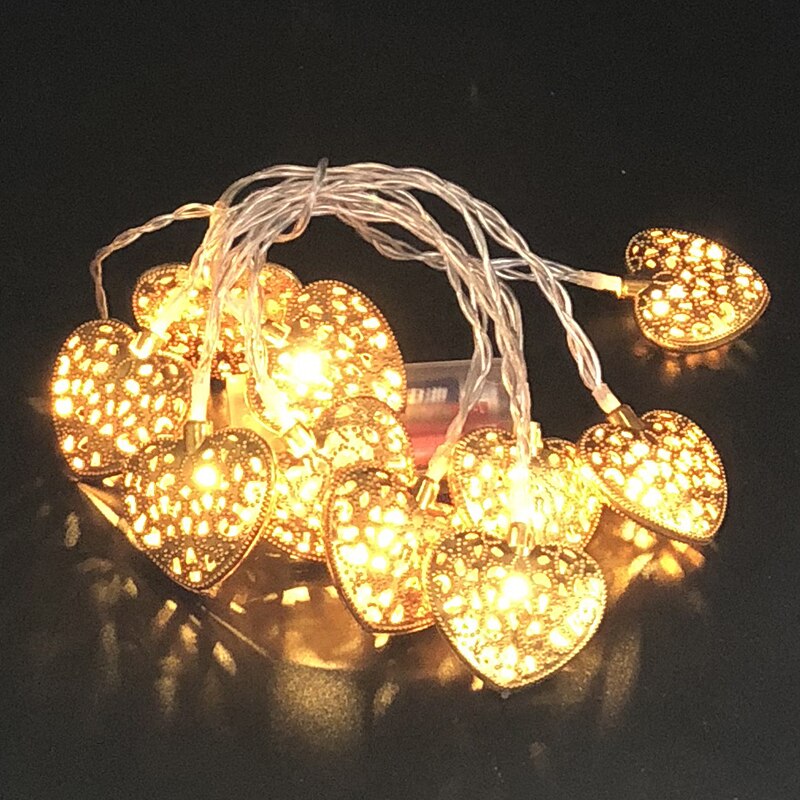 Muslim Iron Gold Leaves String Lights 10 Led Wedding Christmas Birthday Room Courtyard Decorative LED Light Party Lights: Heart gold