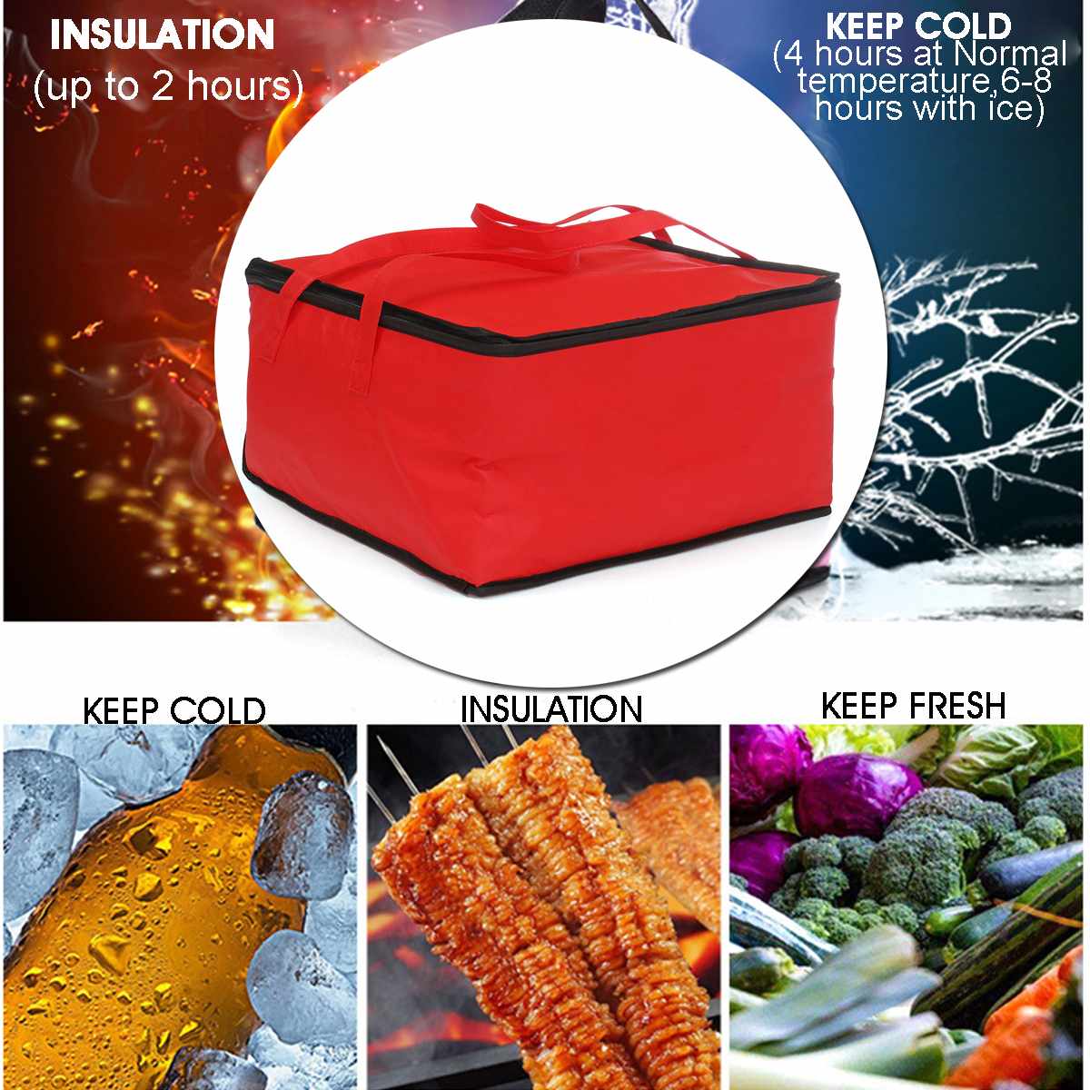 19" Waterproof Insulated Bag Cooler Bag Insulation Folding Picnic Portable Ice Pack Food Thermal Bag Food Bag Pizza Bag