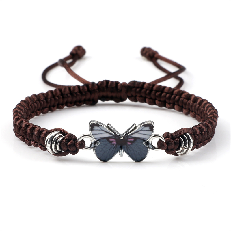 Grey Vlinder Hanger Armband Voor Vrouwen Handgemaakte Zwart Wit Touw Verstelbare Gevlochten Armbanden &amp; Bangles Fasion Meisjes Sieraden: Brown