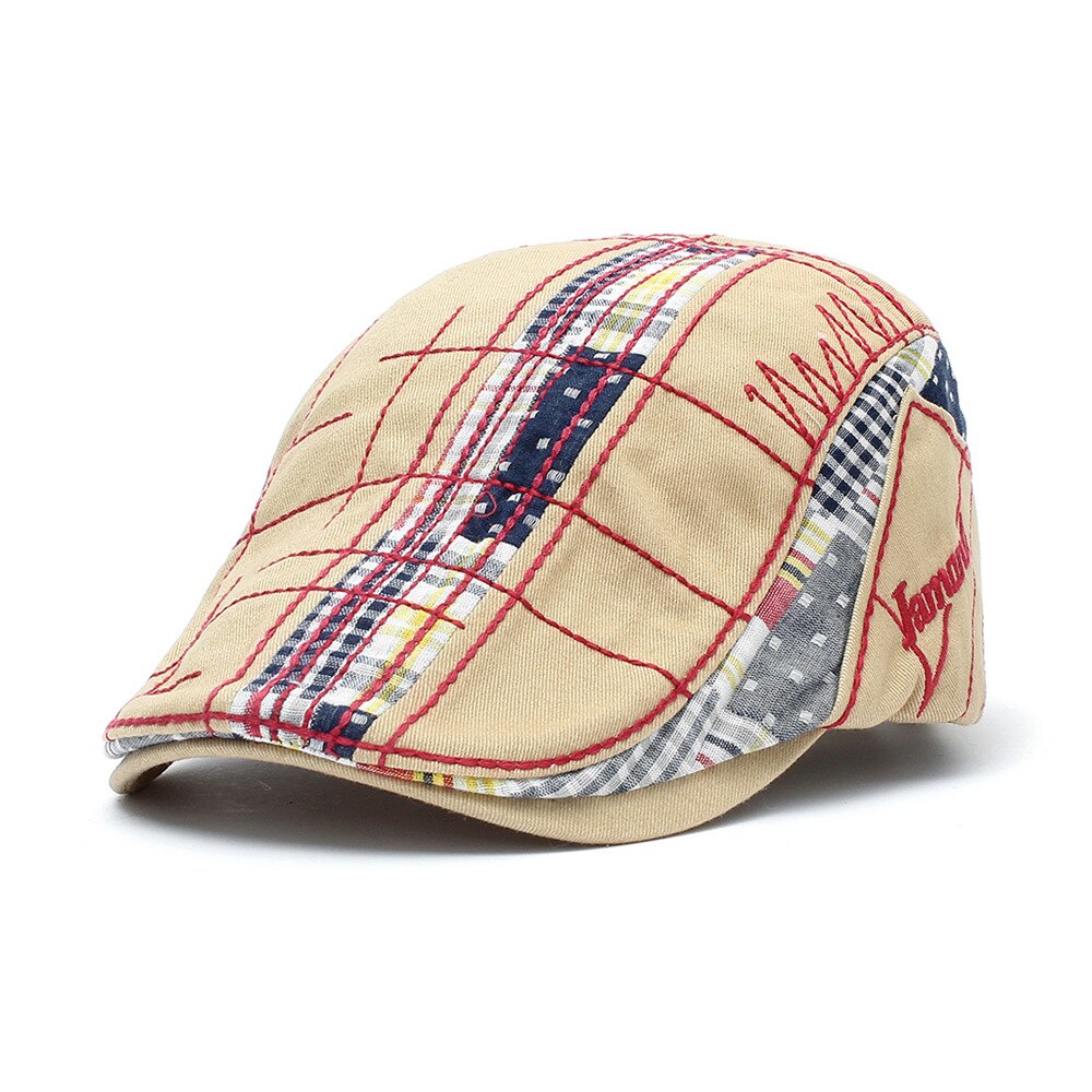 Tohuiyan 2022 plaid bomuld newboy cap mænd afslappet vedbend hat andenæb visir cabbie hatte sommer gorras planas flad kasket til kvinder hat: Beige