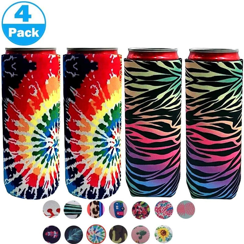 Neopreen Slanke Bier Kan Koeler Tall Stompe Houder Opvouwbare Stubby Houders Bier Koeler Tassen Past 12Oz Drinken &amp; Beer: 08SC 4pieces