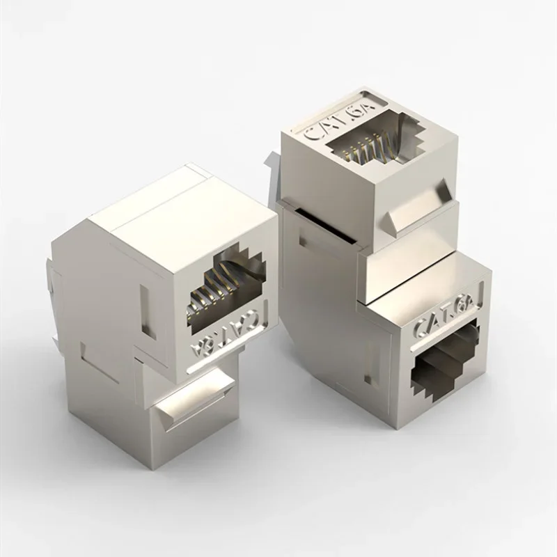Acoplador Cat 6A RJ45, adaptador de conector Keystone divisor hembra RJ 45 blindado en ángulo de 90 grados para placa frontal de Panel en blanco