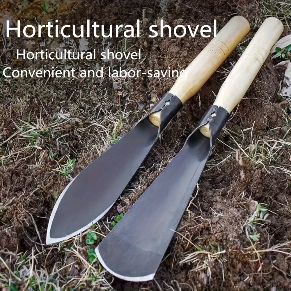 Two metal gardening shovels - hand shovel tools for digging, transplanting, planting, and weeding