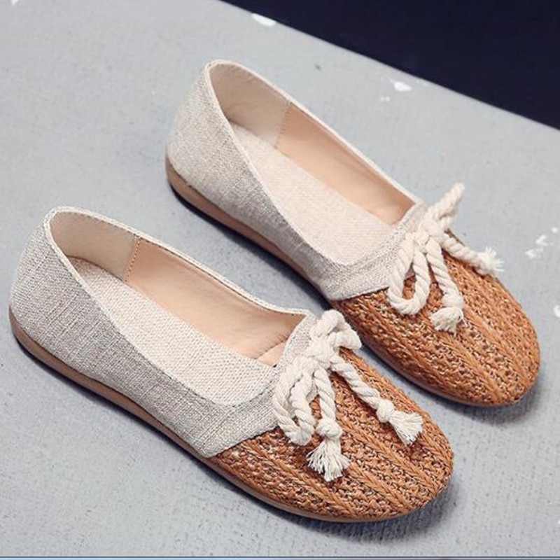 Leinen heiligen aus Frauen runden Zehe Halbschuhe Damen lässig Wohnungen Flachs Häkeln Sommer Schuhe für Frau Flachen Absätzen Sandalen Strand schuh