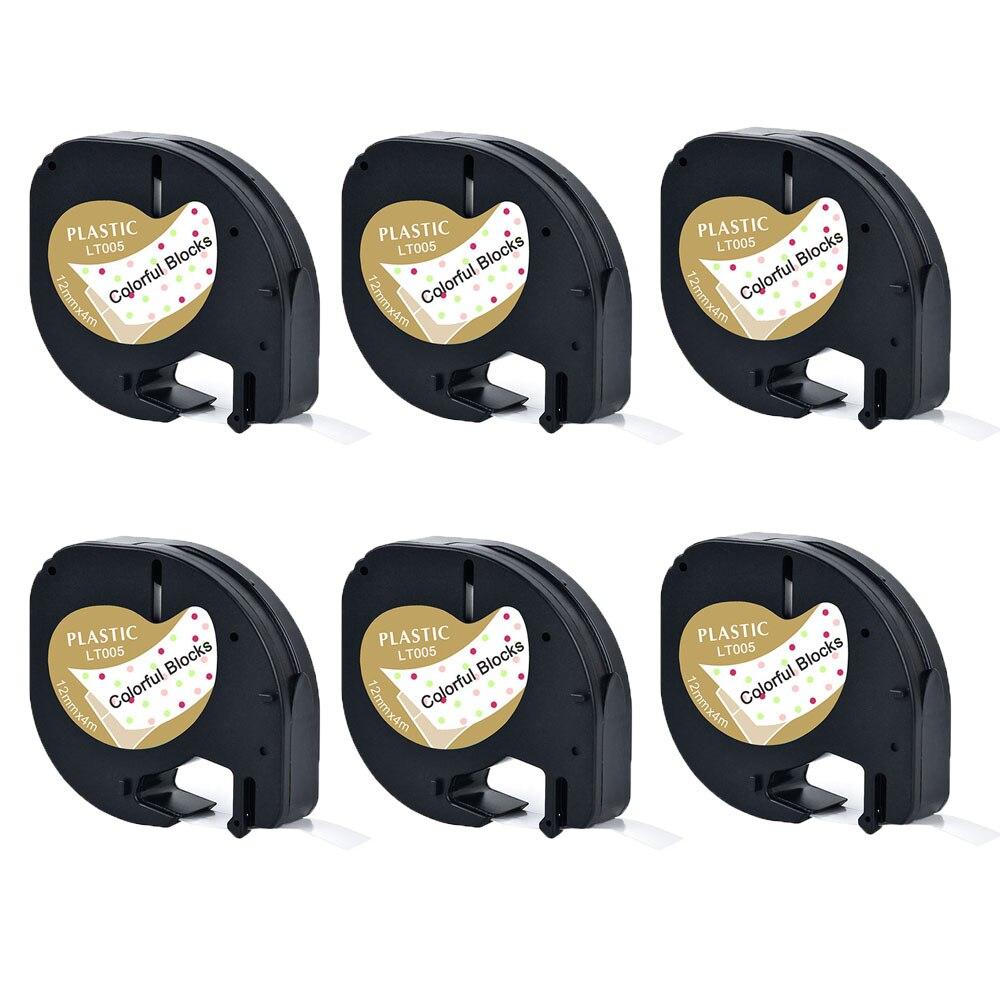 6Packs 91201 Etiketten Compatibel Voor Dymo Letratag Label Marker Plastic/Papier Refill Tapes 91200 Voor Dymo LT100H LT100T printer: Colorful Blocks