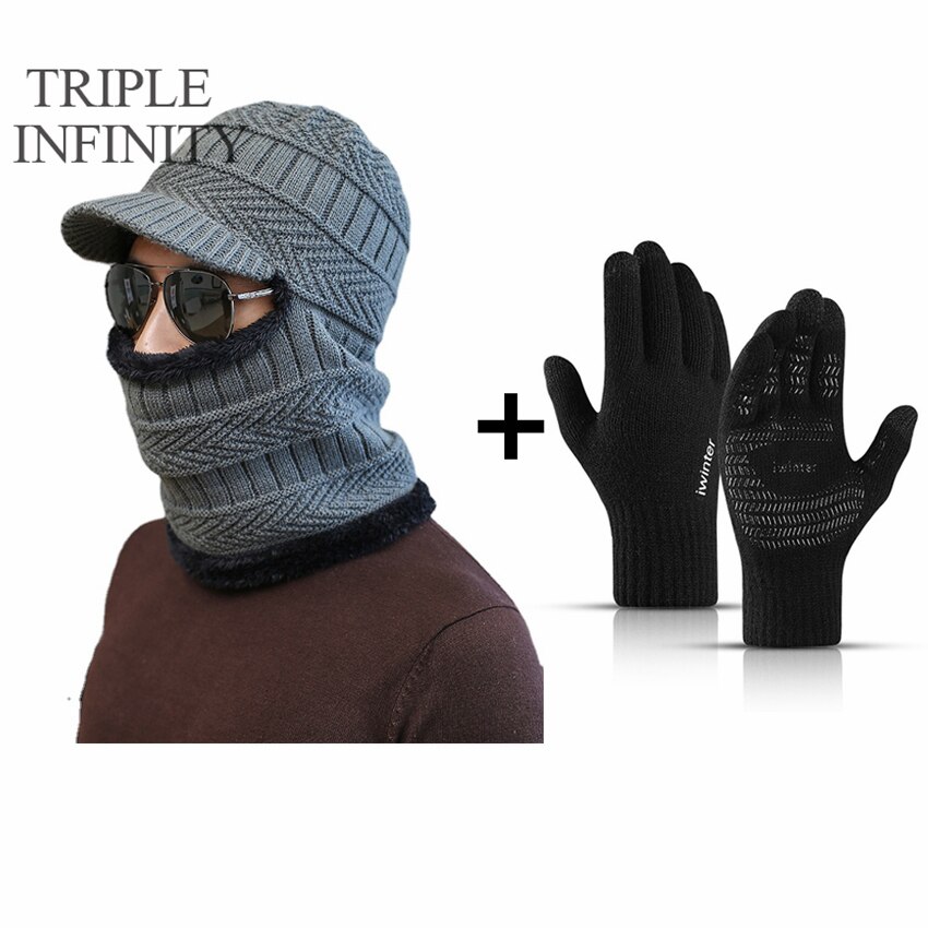 TRIPLE INFINITY Brand Skullies Beanies Winter Knitted Hat Cap Elastic Thick Skin-friendly Warm Ear Protection Bonnet Men's Hats: Winter Warm Suit C