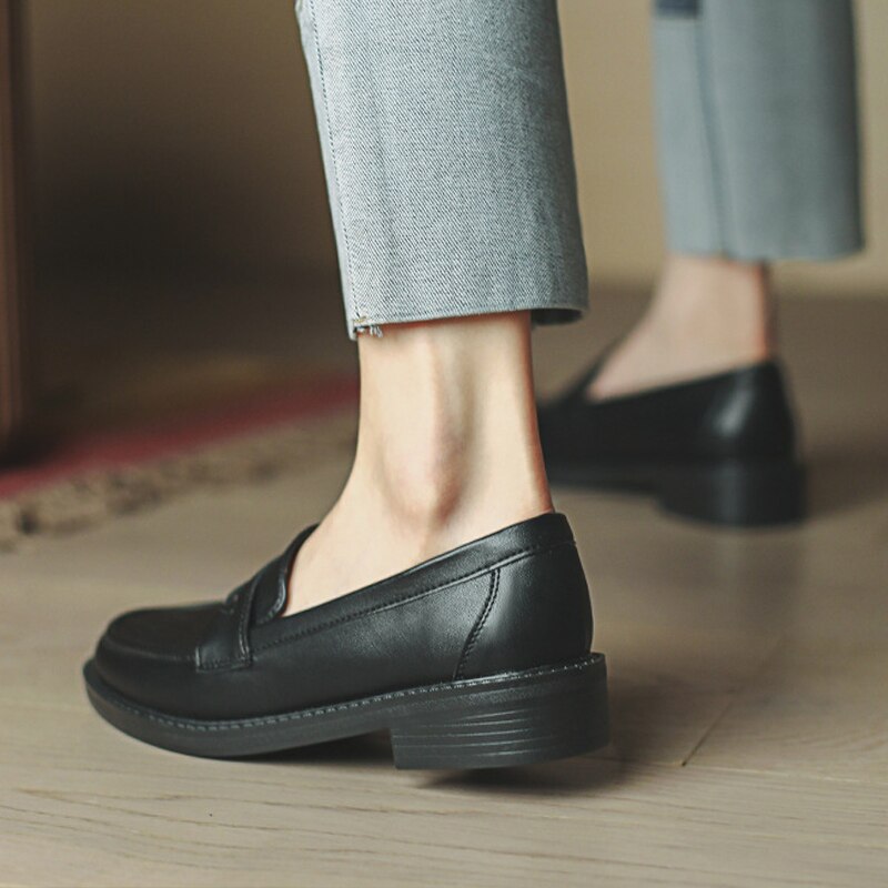 Zapatos planos negros para mujer, mocasines de piel sintética suaves y cómodos a la , calzado de trabajo, estilo,