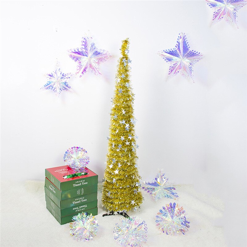 Artificial Tinsel Pop Up Christmas Tree With Stand Gorgeous Collapsible Artificial Christmas Tree For Christmas Decorations: Yellow