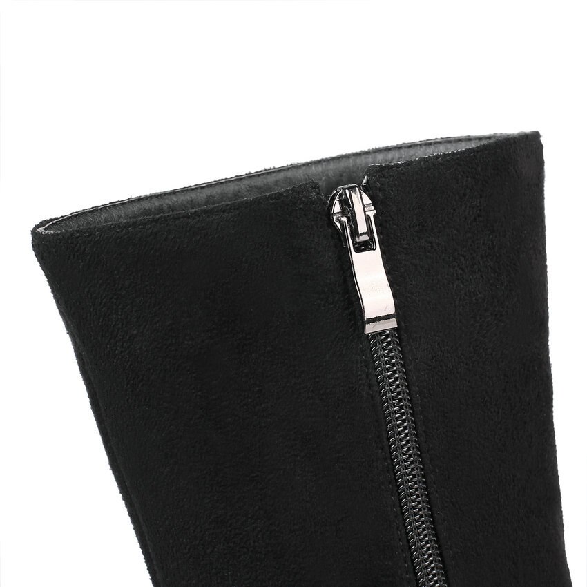 Qutaa scrub fyrkantig högklackad dragkedja höst vinter dam skor fritid rund tå metalldekoration mid kalv stövlar storlek 34-43