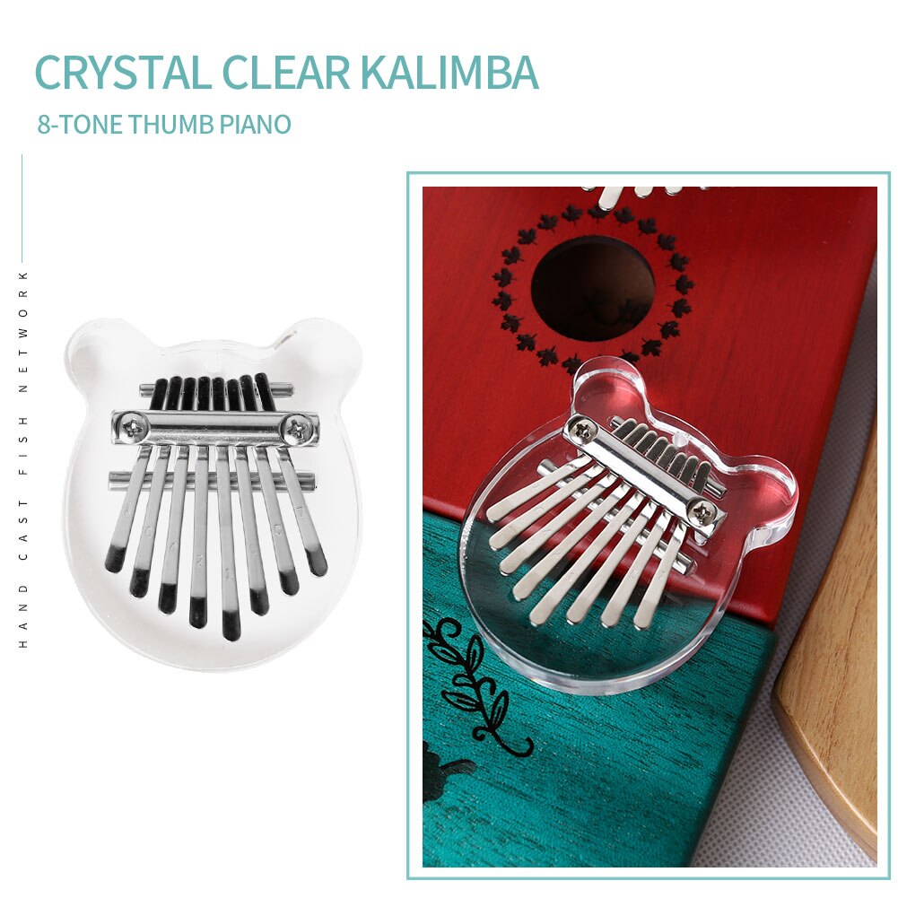 Instrumento Musical de acrílico con forma de pulgar, instrumento Musical de Kalimba, con cristal transparente, 8 teclas