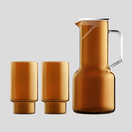 Water Karaf Hittebestendig Glas Koude Fles Huishoudelijke Koel Wit Water Cup Set Pot Hoge Vruchtensap Water Jug: Orange set