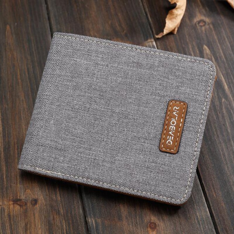 ¡Novedad de ! Cartera corta para hombre, billetera de lona informal, tarjetero Simple Horizontal Delgado: Gris