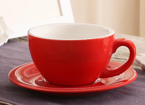 200ml Bunte Dicke Körper Neue Knochen China Cappuccino Tasse und Untertassen Keramik Kaffee Tasse Untertasse Latte Tasse Getränk: rot