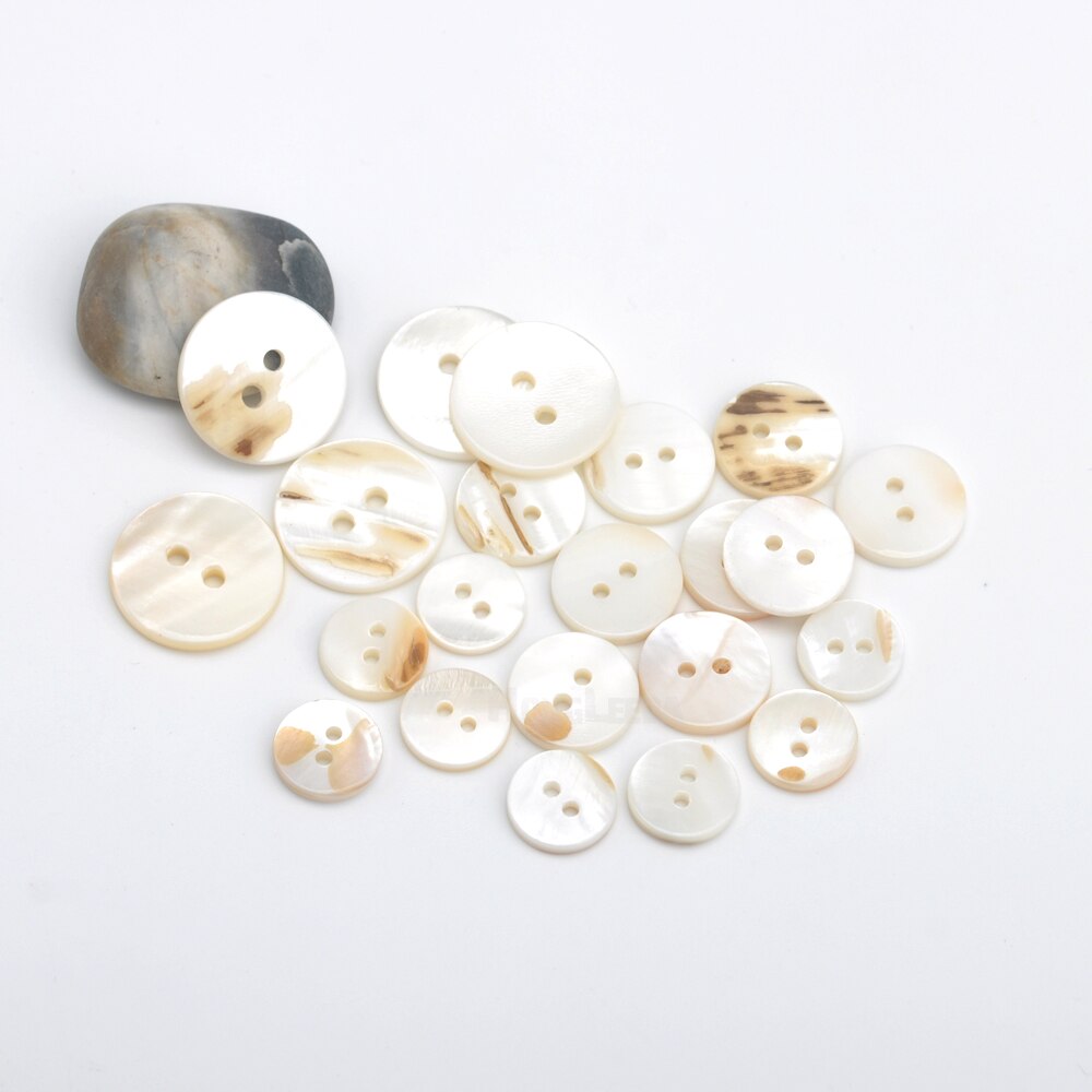 100pcs/lot real Natural shell buttons 12.5mm/15mm/20mm 2-hole flat mother of pearl buttons thick button SHELL006