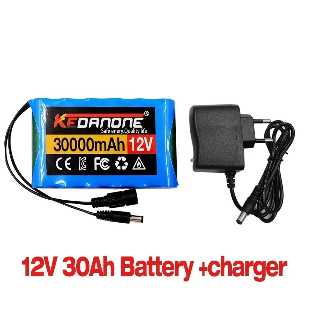Original 18650 3S2P 12V 30000mah DC 12.6V 30Ah Rechargeable Li-Ion Battery CCTV Camera Monitor Replacement Battery Pack+ Charger: Gold