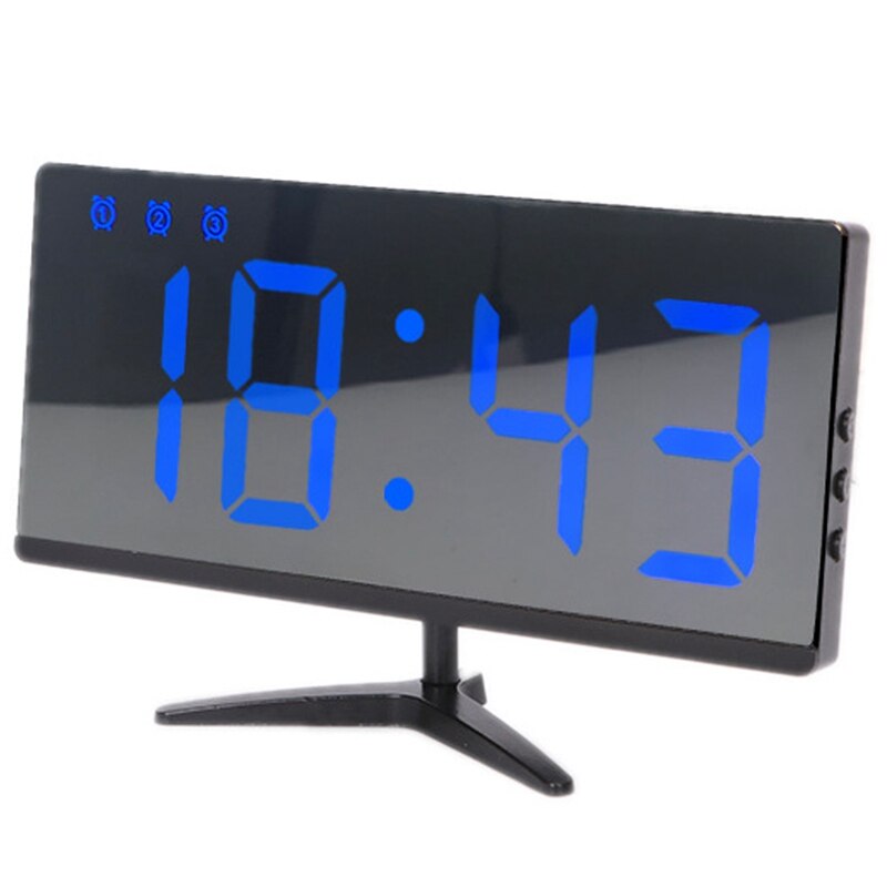 -Digital Led Alarm Clock Mirror Usb Charging Port Multifunction Large Lcd Sn Table Clock: Green