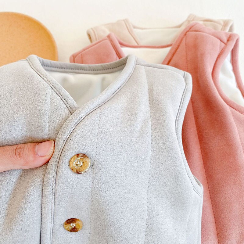 Winter 3-36M Baby Meisjes En Jongens All-Match Gewatteerde Verdikte Warm Puur Katoen Vest Baby Effen kleur Vest Vest Jas